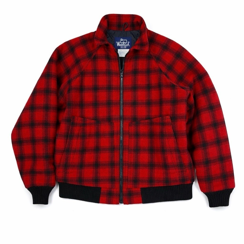 Vintage USA WOOLRICH jacket WOOL buffalo plaid Size L Bomber HUNTING Quilted EUC